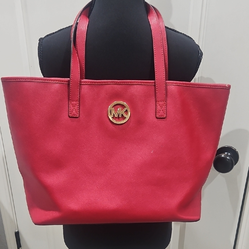 Michael Kors Cherry Red Tote with Gold Logo - Picture 1 of 10